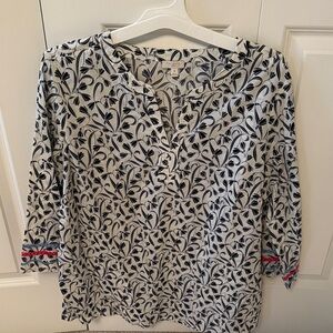 Talbots Black and White Leaf Print Blouse